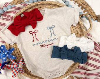 America turns 250 baby outfit, Fourth of July baby bow outfit, USA