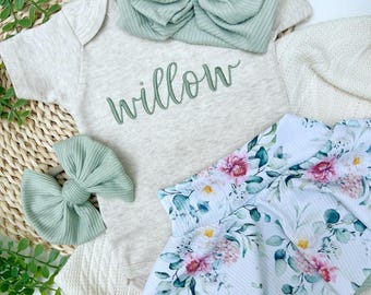 Personalized Floral Newborn Baby Girl Outfit,custom name girl, coming home outfit for baby girl, baby girl outfit, hospital outfit girl