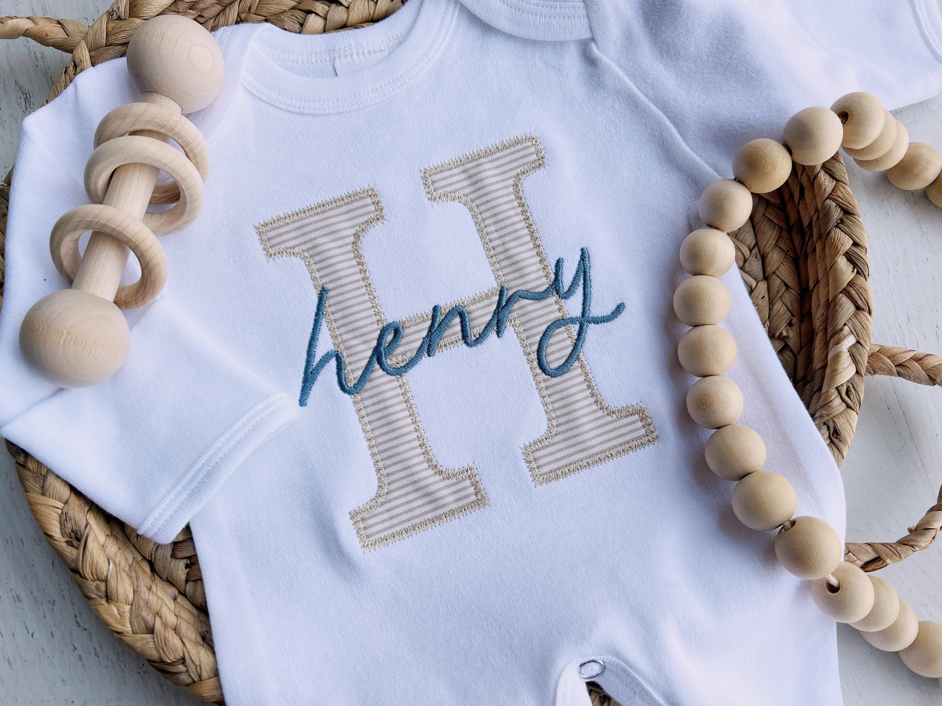 Personalized Neutral Baby Romper And Hat Set, Custom Infant Boy Coming Home Outfit