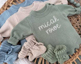 Tenue de retour à la maison bébé garçon, pull bébé en tricot de coton personnalisé, tenue à emporter
