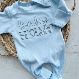 Baby brother coming home outfit, little brother hospital outfit, gender reveal outfit, romper with fold over mittens and footies