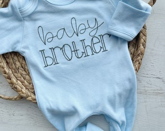 Baby brother coming home outfit, little brother hospital outfit, gender reveal outfit, romper with fold over mittens and footies