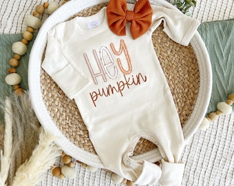 Hey pumpkin fall baby girl footie, pumpkin patch outfit, baby girl cotton outfit for fall