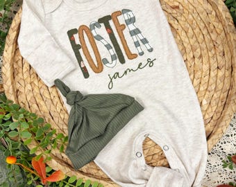 Personalized Baby Fall Outfit, Baby Boy Fall Outfit, Custom Name Romper, Pumpkin Patch Outfit, First Fall Baby, Coming Home Outfit