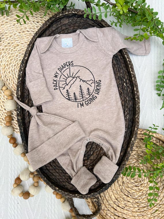 Pack my diapers I'm going hiking footie, outdoor baby outfit, hiking outfit for baby