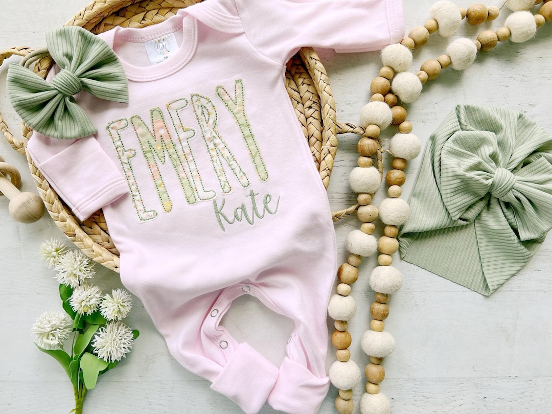 Mimi Miya Enchanted Baby Floral Applique Romper - Pink