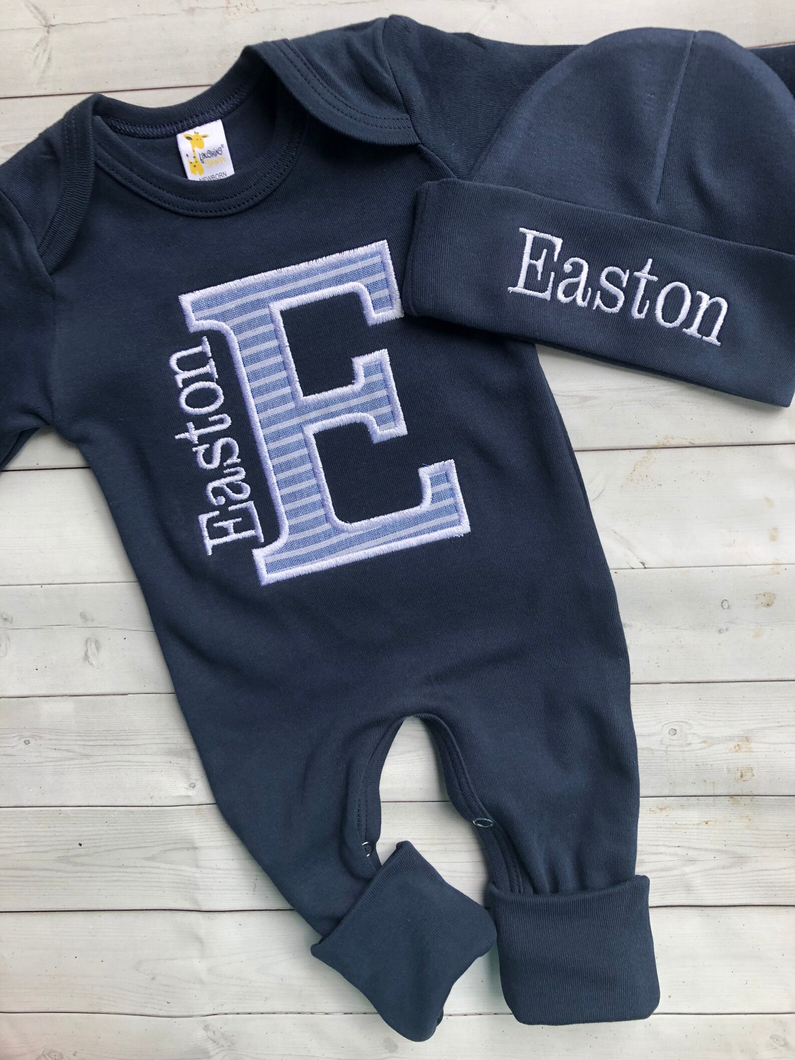 Personalized navy baby romper and hat set custom infant boy Etsy