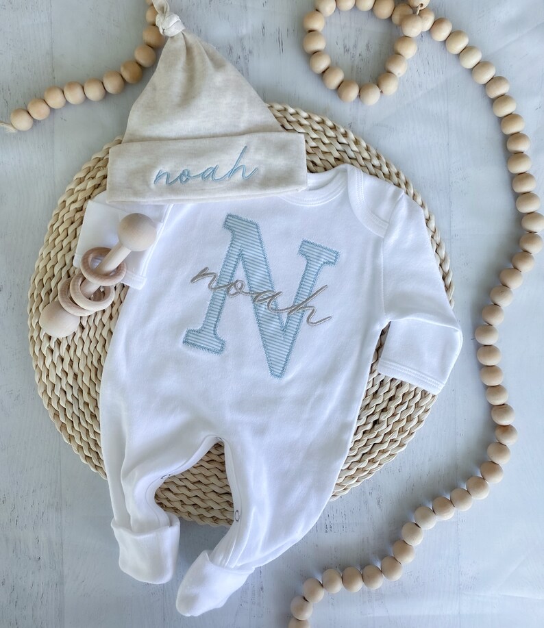 Personalized Neutral Baby Romper and Hat Set Custom Infant Etsy