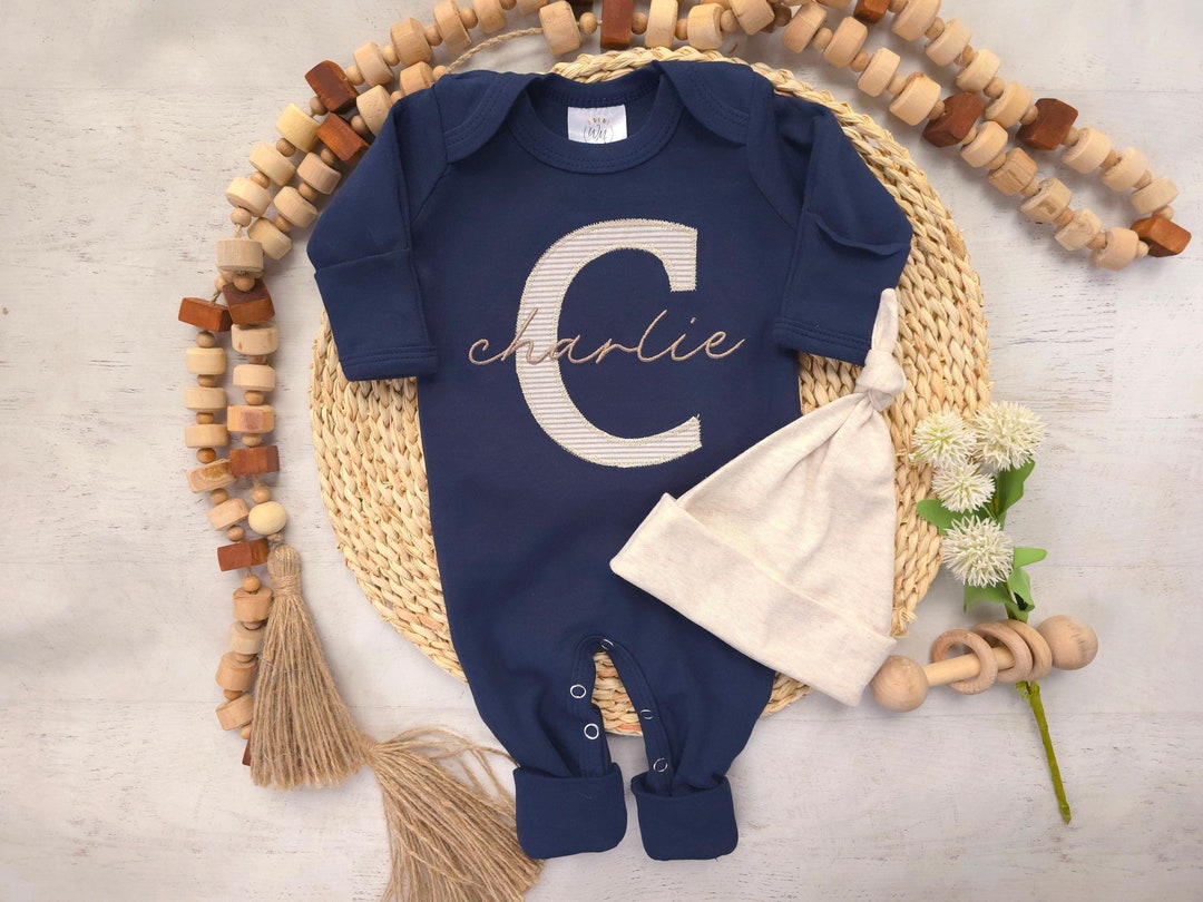 Baby Grey Footie 2 Piece - Navy