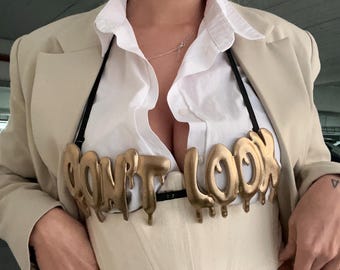 Don't Look Bra, Sexy Top for Party, 3D Printed Accessory, Halloween Costume, Women Rave Outfit, Festival Outfits, Gold Silver Jewelry