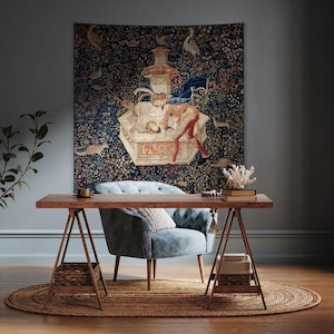 Tapiz de Narciso para colgar en la pared: Arte floral vintage Mille-Fleurs, reproducción de tapices medievales históricos, decoración botánica para pared n.° 40
