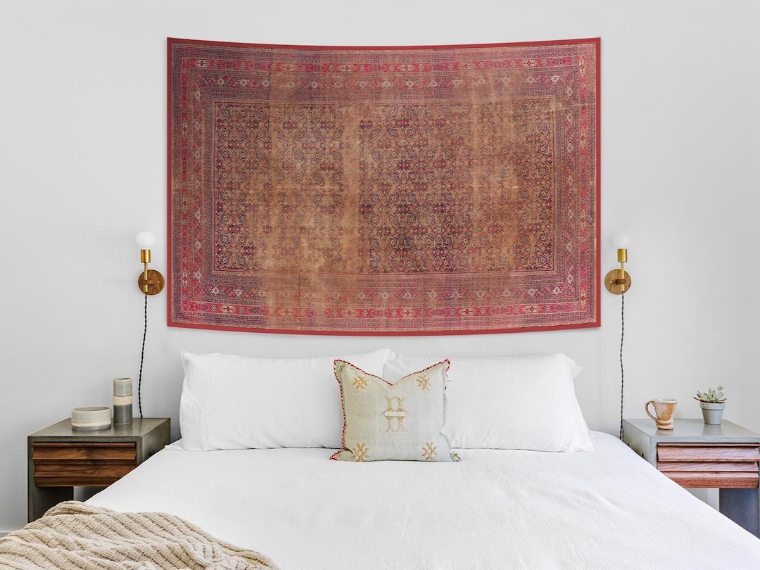 Antique Persian Sarouk Tapestry, Classic Red Rug Art, Vintage Carpet ...