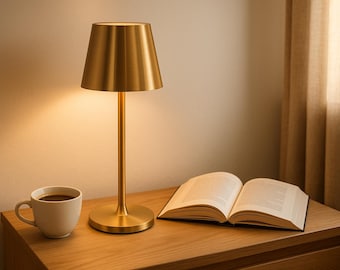 Moderne Schnurlose LED-Tischlampe, Berührungssteuerung, 3-Farben-Dimmen, wiederaufladbare Batterie, tragbare Metall Nachttischlampe