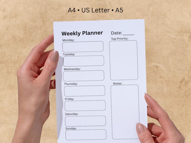 Weekly Planner Printable | Undated Weekly Schedule | A4 US Letter A5 ...