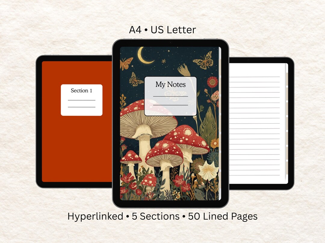 Hyperlinked Digital Notebook | 5 Sections, 50 Lined Pages | A4 & US ...