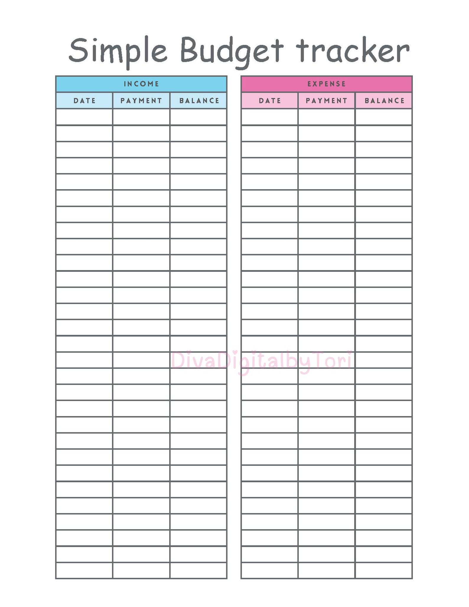 Simple Budget Tracker | Printable PDF | Instant Download - Etsy