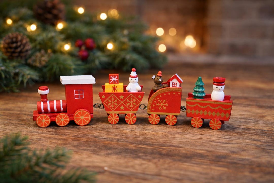 Wooden Train Decoration With Figures – Festive Shelf or Mantel Display ...