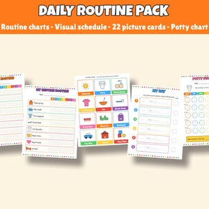 Kids Daily Routine Chart Printable | Morning & Bedtime Routine, Visual Schedule, 22 Picture Cards, Potty Training Chart | Toddler PDF