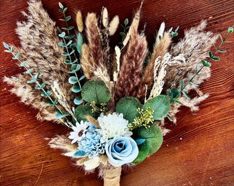 Kundenspezifischer Fächerförmiger Trockenblumen-Brautstrauß | Hochzeitsblumen auf Bestellung