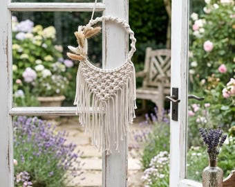 Makramee Hoop Wandbehang | Boho Trockenblumen Dekor | Neutrale Kinderzimmer & Schlafzimmer Wandkunst