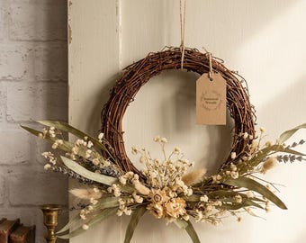 Boho Trockenblumen Weinrebe Kranz | Rustikale Haustür Dekor | Cottagecore Wohndekoration