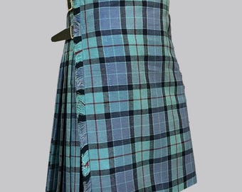 Kilt Tartan Gunn Hebridean 8 mètres fait main : laine acrylique, lanières de cuir