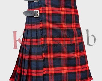 Kilt xadrez moderno MacLachlan feito à mão: lã acrílica, alças de couro.
