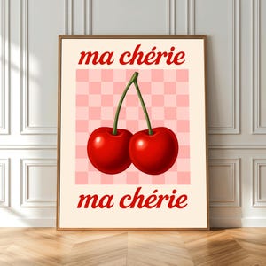 Ma Cherie Print, Cherry Poster Retro Wall Decor, Digital Download, Trendy Wall Art Ma Chérie Poster, French Typography Wall Art, Retro Fruit