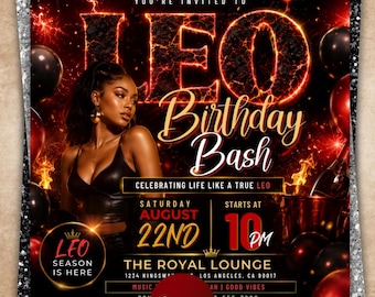 Leo Birthday Flyer Template, Editable Canva Zodiac Birthday Invitation, Astrology Birthday Party Invite, Birthday Flyer, Instant Download