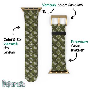 Green Snakeskin Design Apple Watch Band, Snake Pattern Geometric Print on Faux Leather Watch Strap