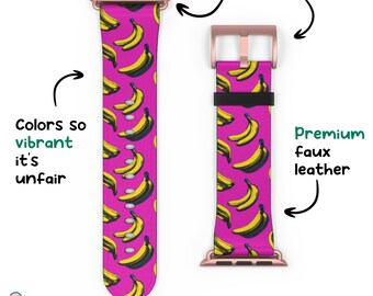 Correa para Apple Watch con diseño de plátano pop art, diseño retro rosa con plátanos como regalo