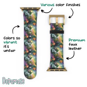 Bande de montre Apple colibri tropical, fleurs colorées arc-en-ciel illustration art, cadeau pour amoureux des oiseaux