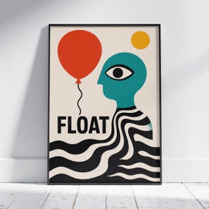 Float, Abstract Balloon Art, Surrealist Decor, Geometric Art Poster, Abstract Head Design, Avant Garde Poster