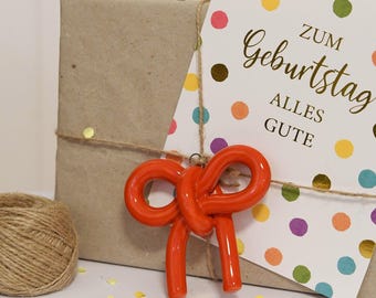 Schleife aus Keramik | Rot | Geschenkanhänger | Dekoration | Anhänger