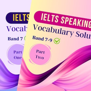 May include: Two IELTS vocabulary and speaking solution books. The book on the right is titled "IELTS Speaking Vocabulary Solutions Band 7-9". The book on the left is titled "IELTS Vocabulary Band 7". Both books have the author's name "NATALIIA BETS".