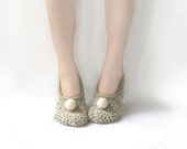 Beige Crochet Slippers with Vanilla Felted Embellishment