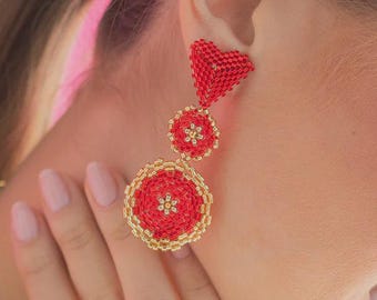 Miyuki Bead Dangle Earrings | Handmade Japanese Glass Bead Earrings | 24K Gold Plated Earrings | Lightweight Elegant Gift for Her
