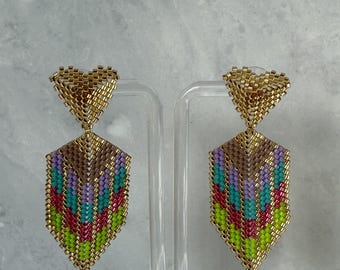 Miyuki Bead Dangle Earrings | Handmade Japanese Glass Bead Earrings | 24K Gold Plated Earrings | Lightweight Elegant Gift for Her