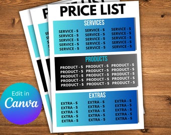 Plantilla de Canva de lista de precios de detalles editable (A4 y carta) - Folleto de servicio de valet móvil - Descarga instantánea