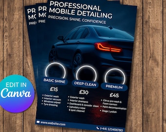Mobile Car Detailing Flyer Template – Editable Canva Design – Drag & Drop Car Wash Price List PDF for Auto Cleaners