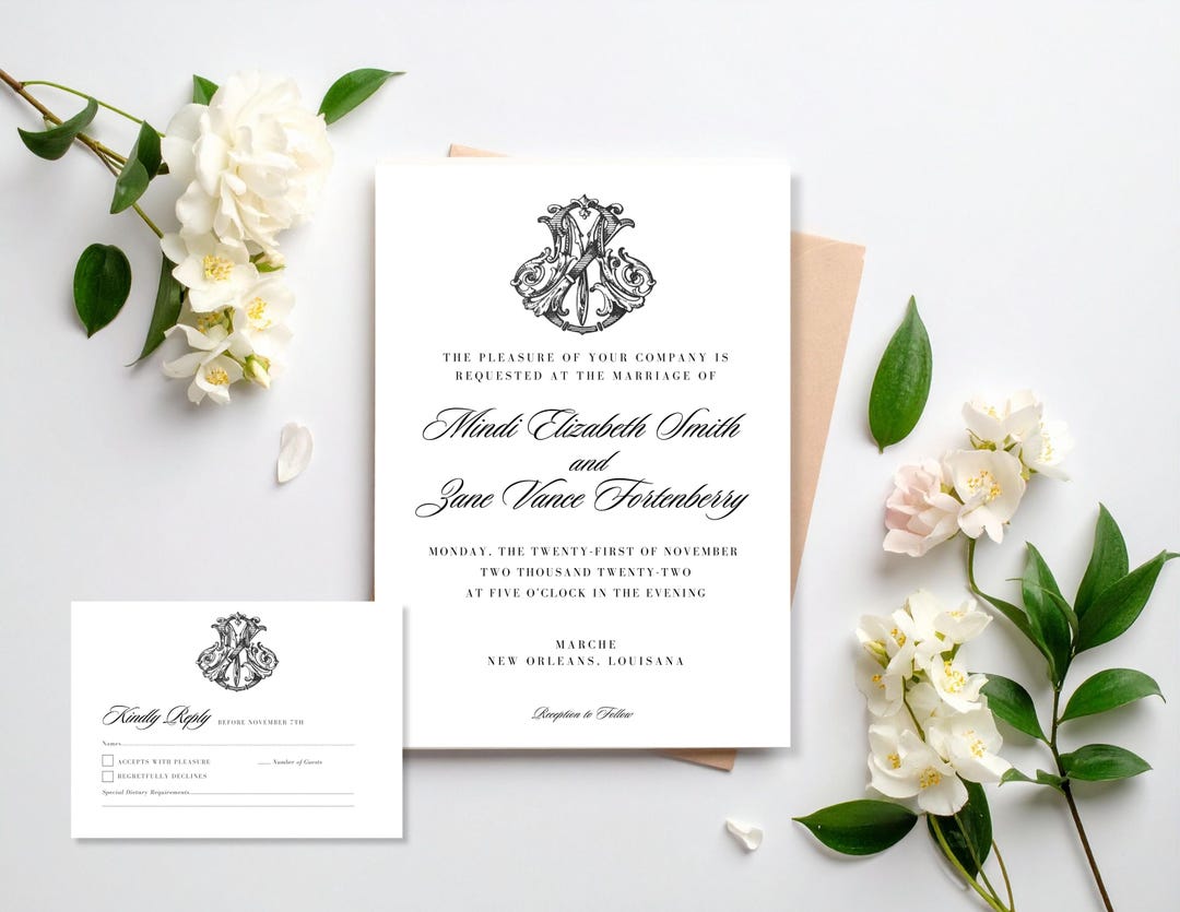 MZ Interlock Reply Card | Classic Vintage Wedding Invitation - Etsy