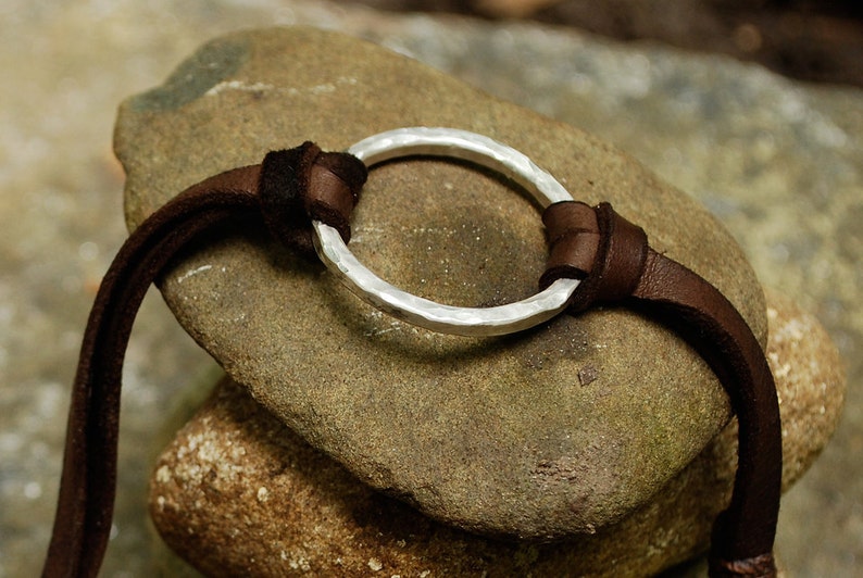 never-ending circle leather and sterling silver bracelet image 1