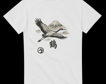 T-Shirt Japan Japanshirt Crane Fuji Shirt Kanji Gift Man Woman Unisex Shirt Shirt Crane Japanese Mt Fuji Mount Fuji Crane Shirt