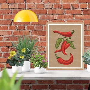 Keukenprint rode chili | Digitale muurkunst | Woondecoraties | Keukenkunst | Digitale download
