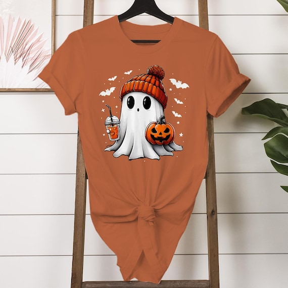 Cute Halloween Ghost Unisex T-Shirt, Spooky Drink Pumpkin Design, Fun Gift Idea, Perfect For Fall Celebrations, Soft & Stylish Tee