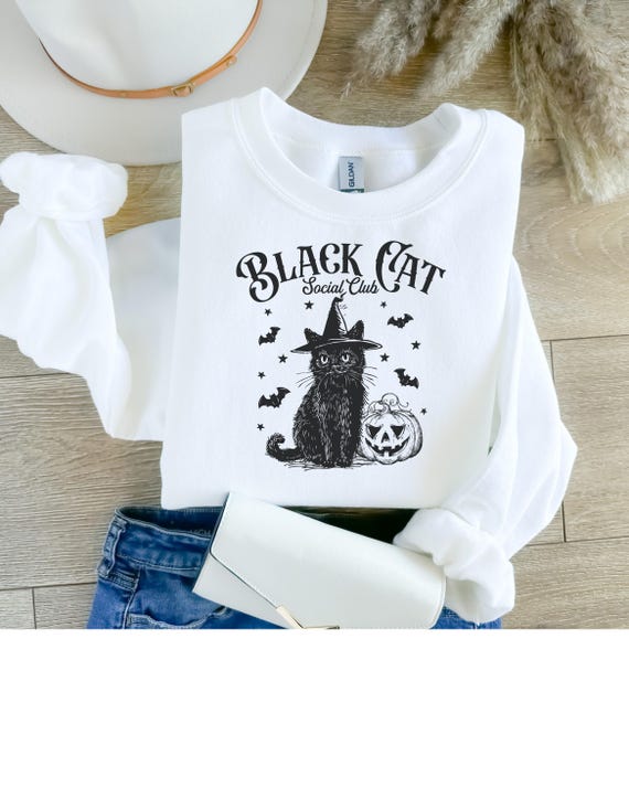 Black Cat Social Club Halloween Hoodie, Sweatshirt, Tshirt, Youth Witch Cat Pumpkin Bat Gothic Spooky Fall Apparel