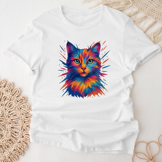 Vibrant Cat Graphic T-Shirt, Unisex, Comfortable, Premium Cotton, Trendy 2025 Design, Perfect Gift for Cat Lovers, Casual Wear