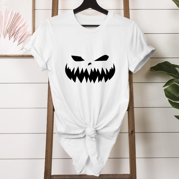 Scary Halloween Evil Face T-Shirt, Creepy Pumpkin Smile Graphic Tee, Spooky Horror Unisex Costume, Horror Shirt for Parties