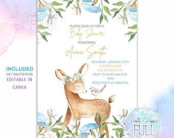 Editable Deer Invitation, Baby Shower Invitation, Woodland Baby Shower Invitation, Fawn Baby Shower, Oh Deer Baby Shower