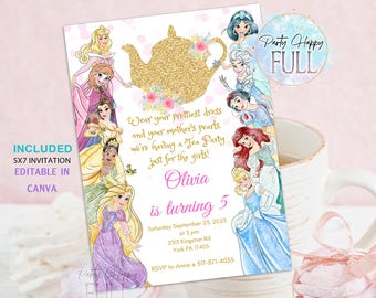 EDITABLE, Princess Tea Party Invitation, Invitation Tea, Princess Frozen, Tea Invitation, Tea Birthday, Tea Party Invite, Party Girl